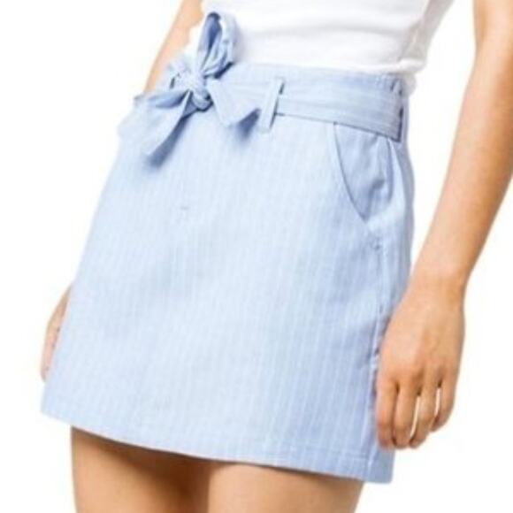 Sky and Sparrow Blue w/ White Pin Stripe Chambray Mini Skirt Junior 3 - Picture 1 of 12